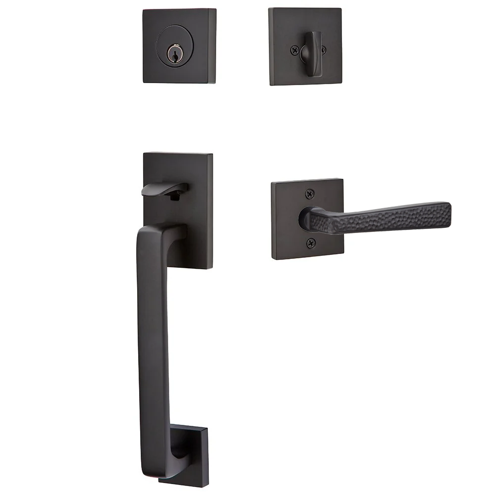 Emtek Baden Tubular Entryset Sectional with Hammered Lever