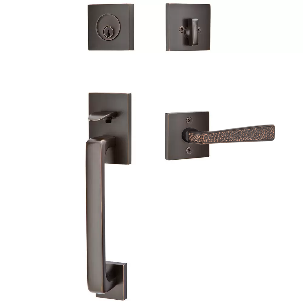 Emtek Baden Tubular Entryset Sectional with Hammered Lever