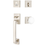 Emtek Baden Tubular Entryset Sectional with Ice White Porcelain Knob