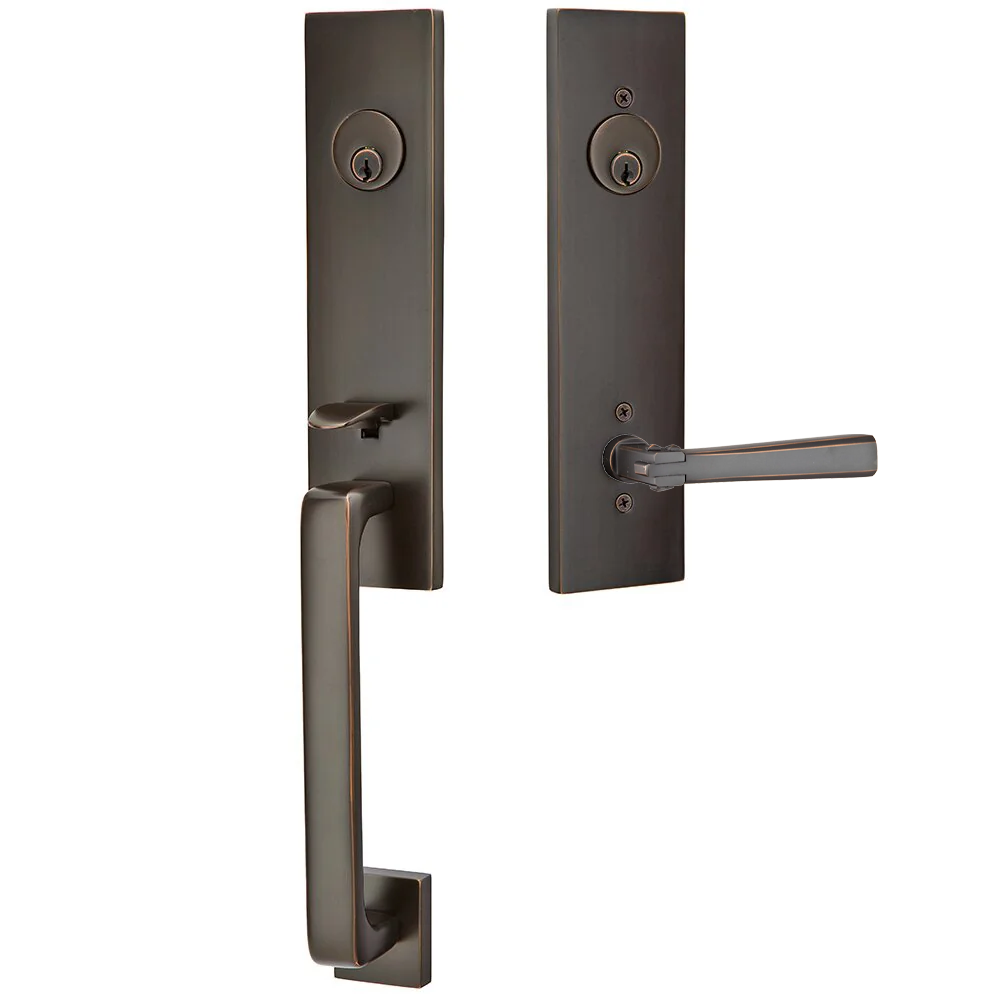 Emtek Davos Tubular Entryset Monolithic with Arts & Crafts Lever