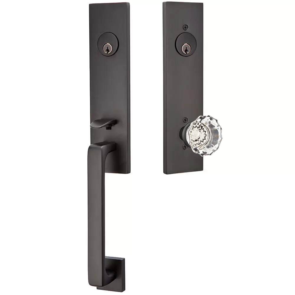 Emtek Davos Tubular Entryset Monolithic with Astoria Glass Knob