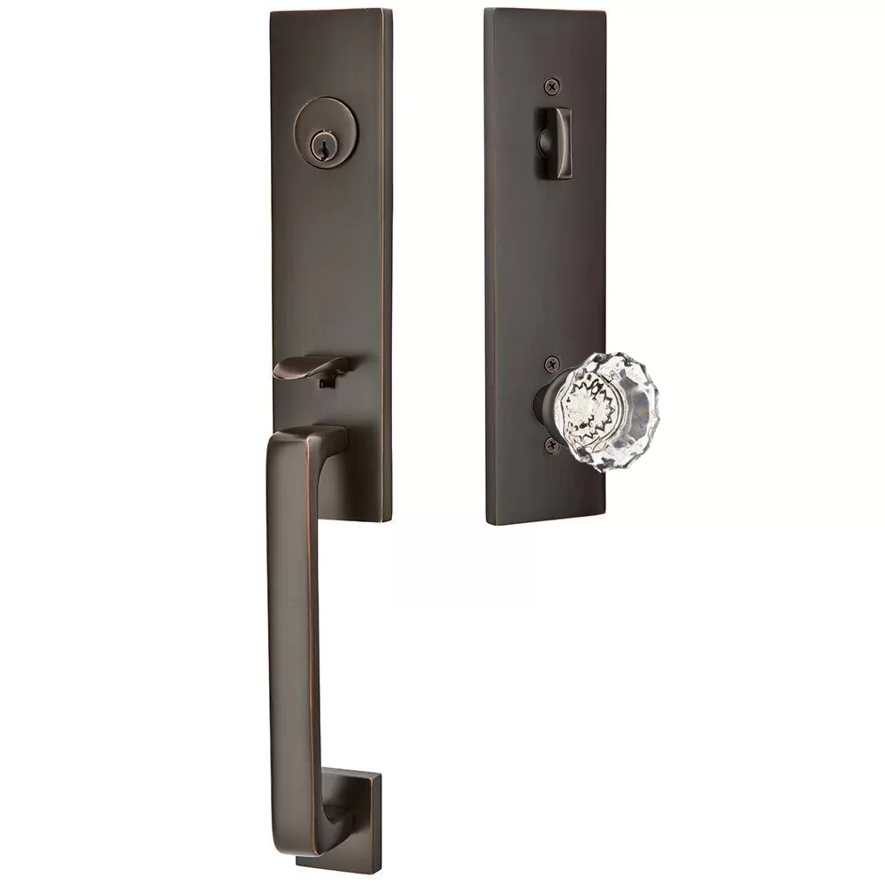 Emtek Davos Tubular Entryset Monolithic with Astoria Glass Knob