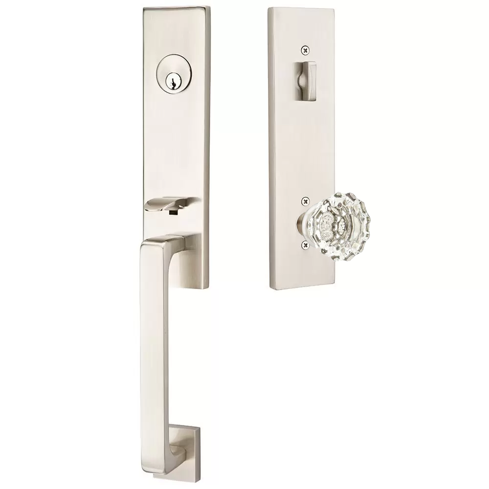 Emtek Davos Tubular Entryset Monolithic with Astoria Glass Knob