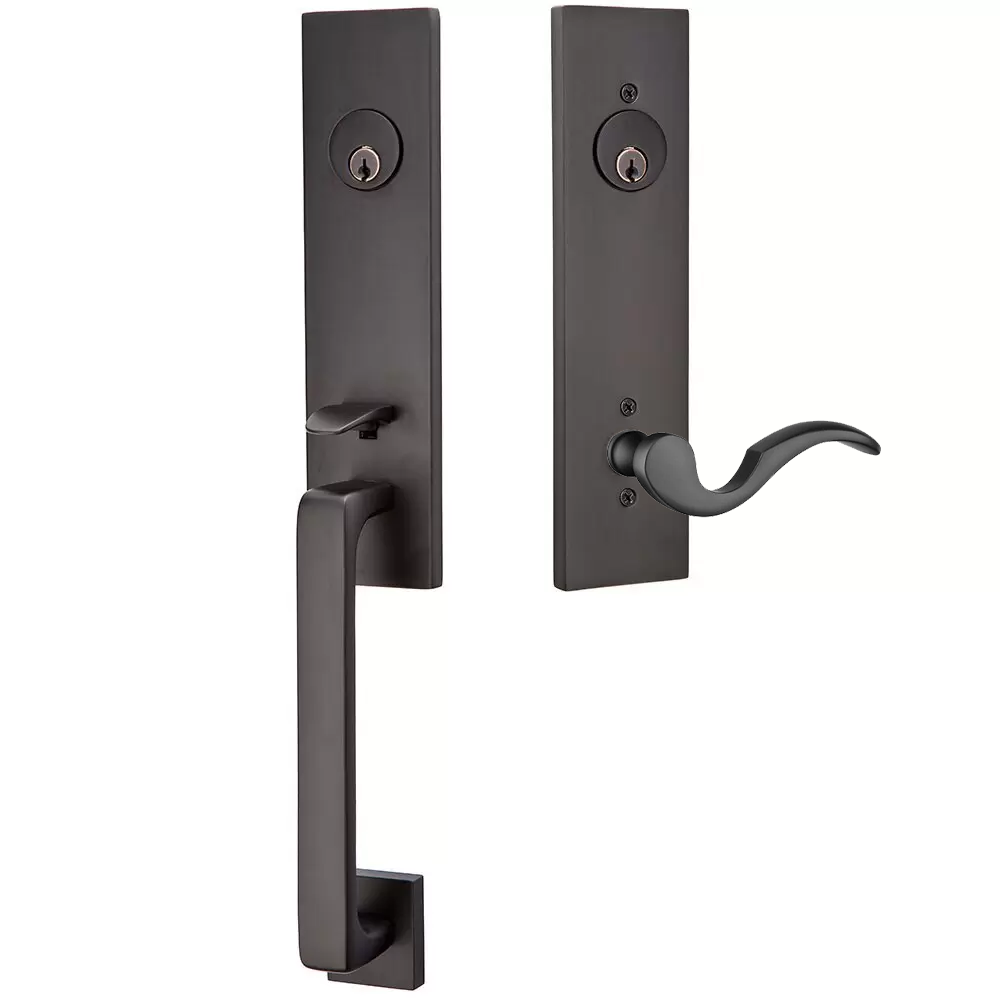 Emtek Davos Tubular Entryset Monolithic with Cortina Lever