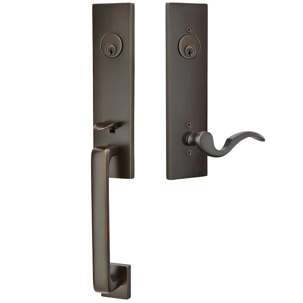 Emtek Davos Tubular Entryset Monolithic with Cortina Lever