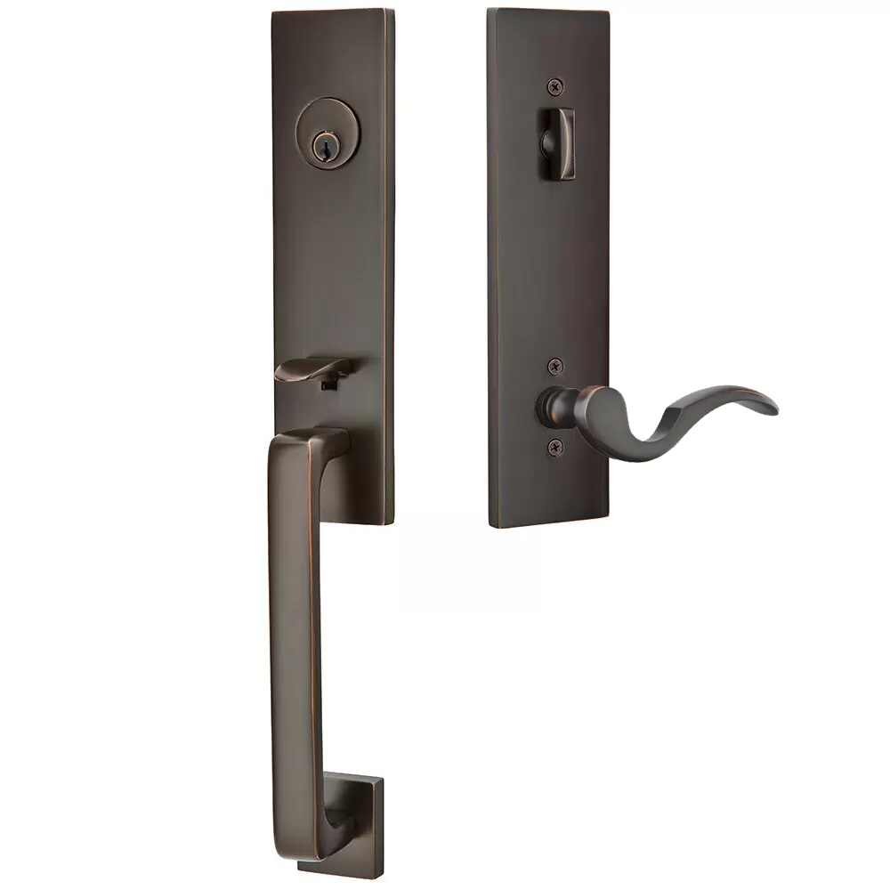 Emtek Davos Tubular Entryset Monolithic with Cortina Lever