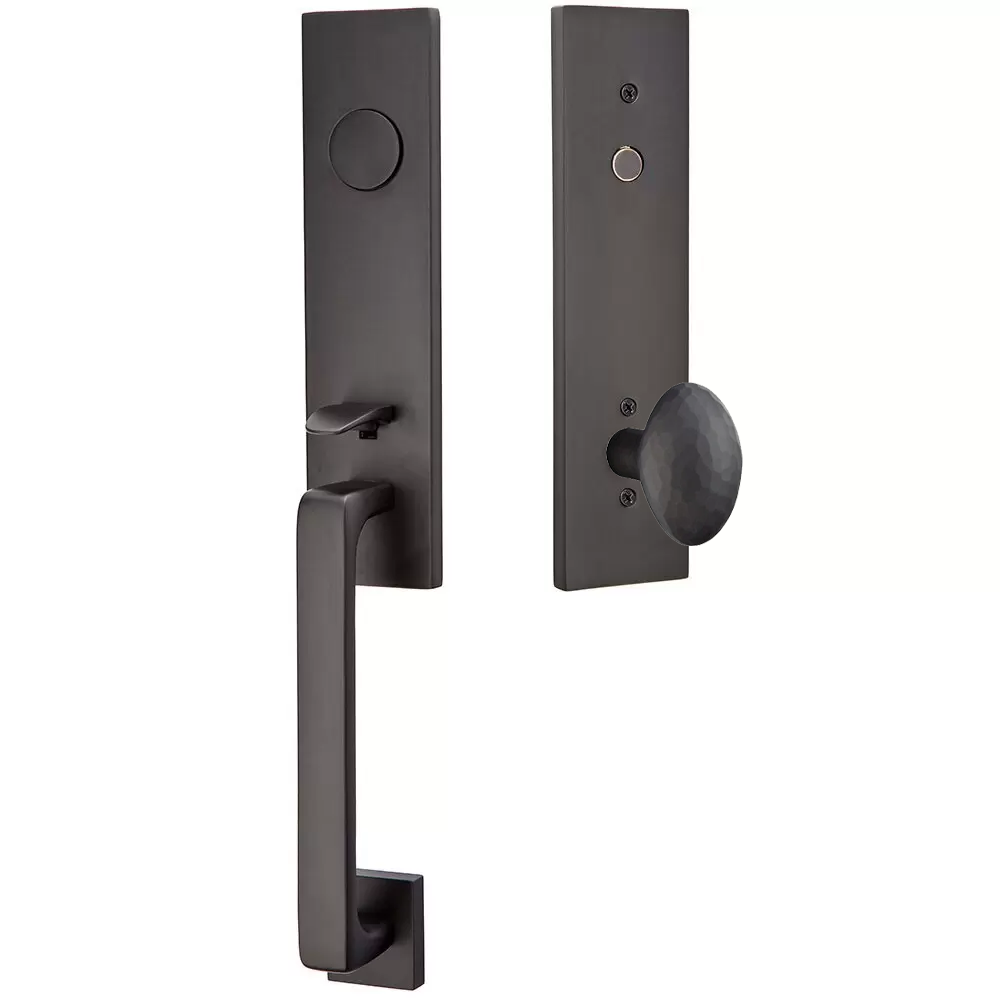 Emtek Davos Tubular Entryset Monolithic with Hammered Egg Knob