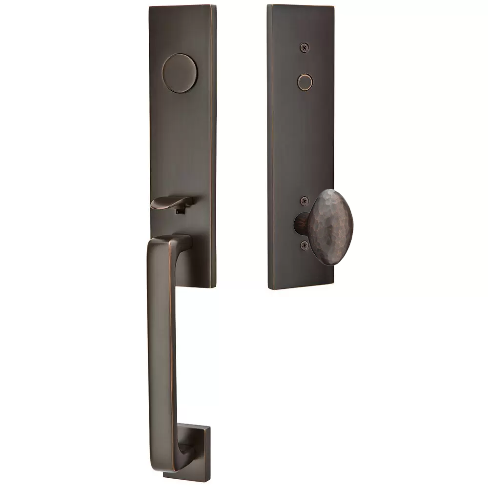 Emtek Davos Tubular Entryset Monolithic with Hammered Egg Knob