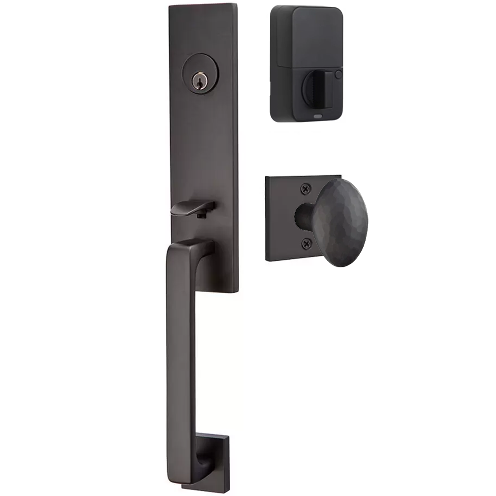 Emtek Davos Tubular Entryset Monolithic with Hammered Egg Knob