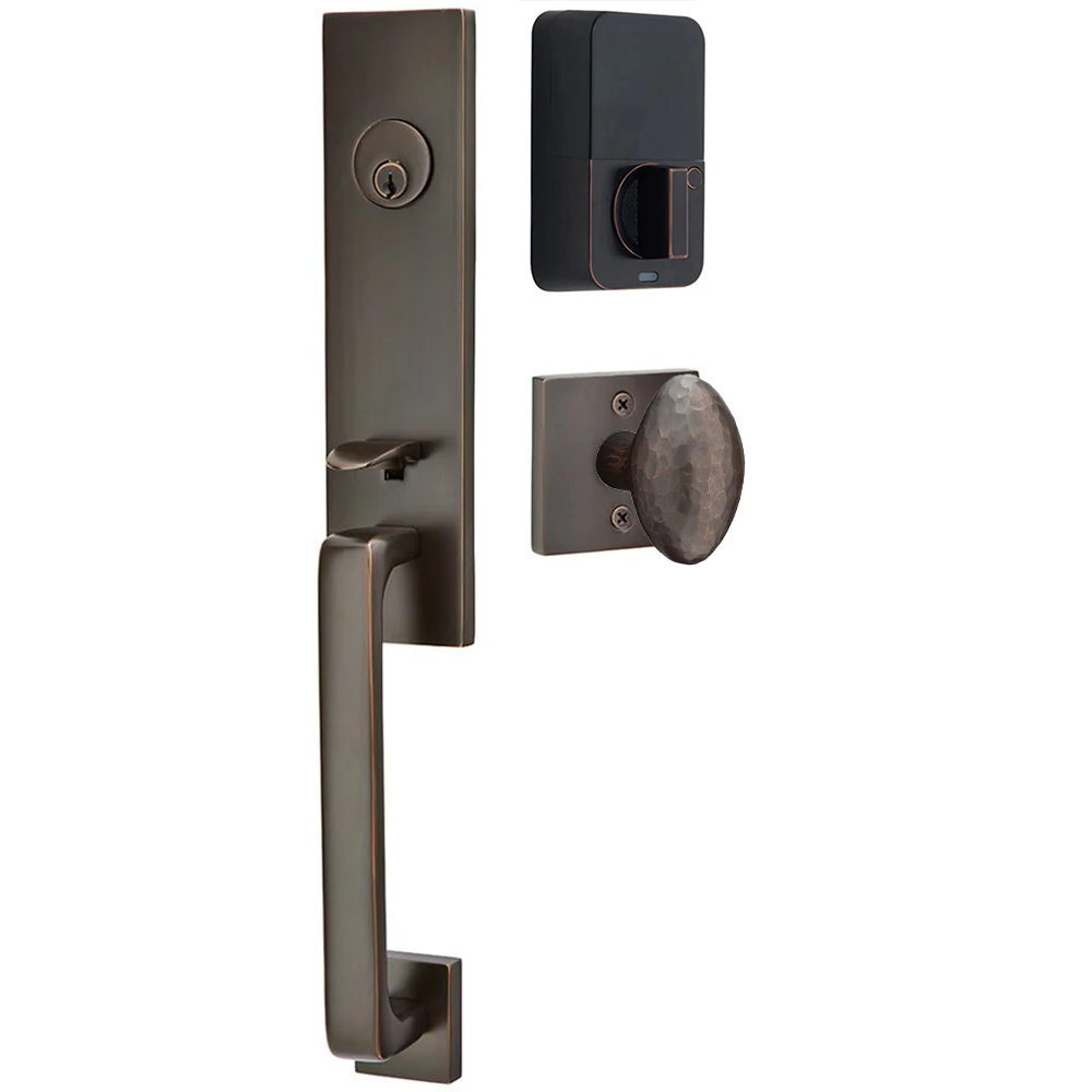Emtek Davos Tubular Entryset Monolithic with Hammered Egg Knob