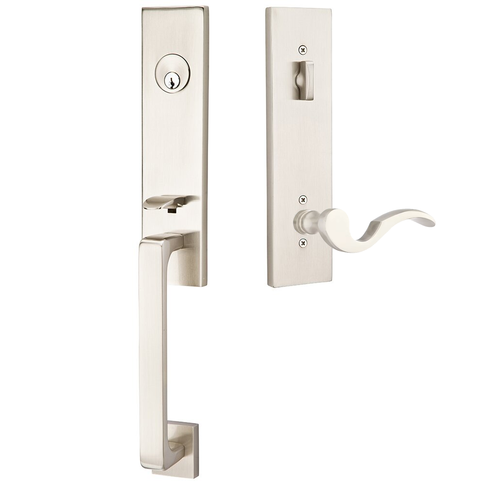 Emtek Davos Tubular Entryset Monolithic with Cortina Lever