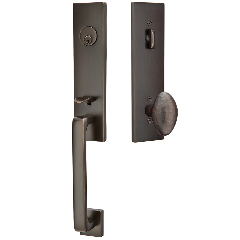 Emtek Davos Tubular Entryset Monolithic with Hammered Egg Knob