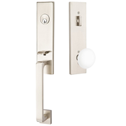 Emtek Davos Tubular Entryset Monolithic with Ice White Porcelain Knob