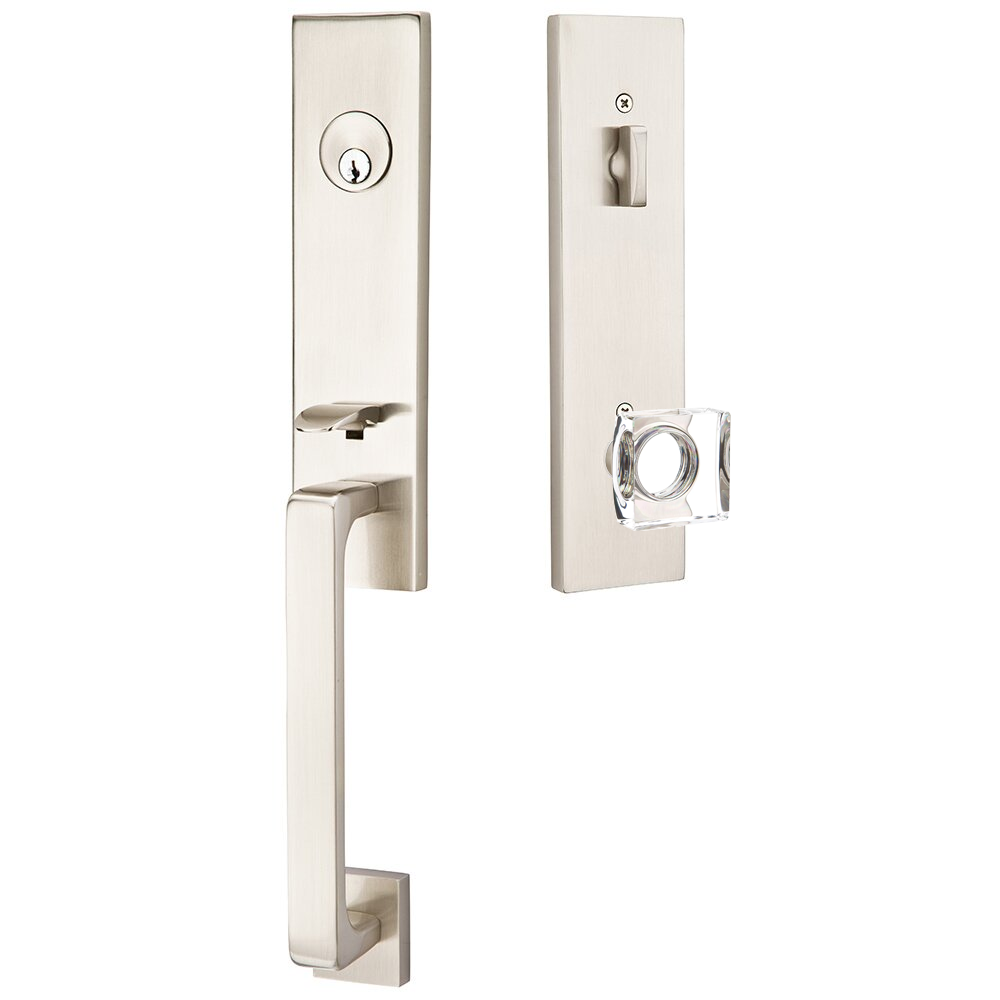 Emtek Davos Tubular Entryset Monolithic with Modern Square Glass Knob
