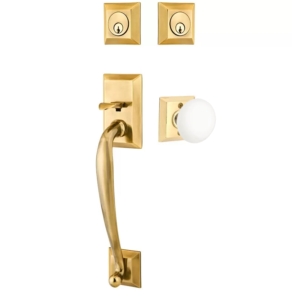 Emtek Franklin Tubular Entryset Sectional with Ice White Porcelain Knob