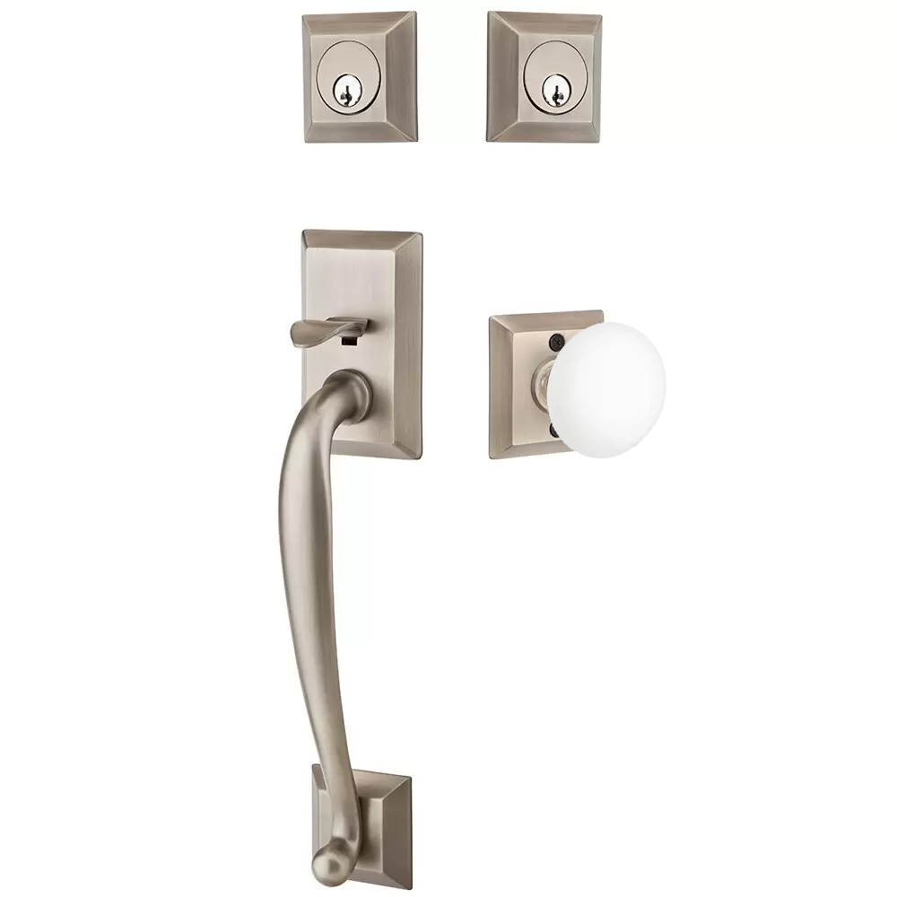 Emtek Franklin Tubular Entryset Sectional with Ice White Porcelain Knob