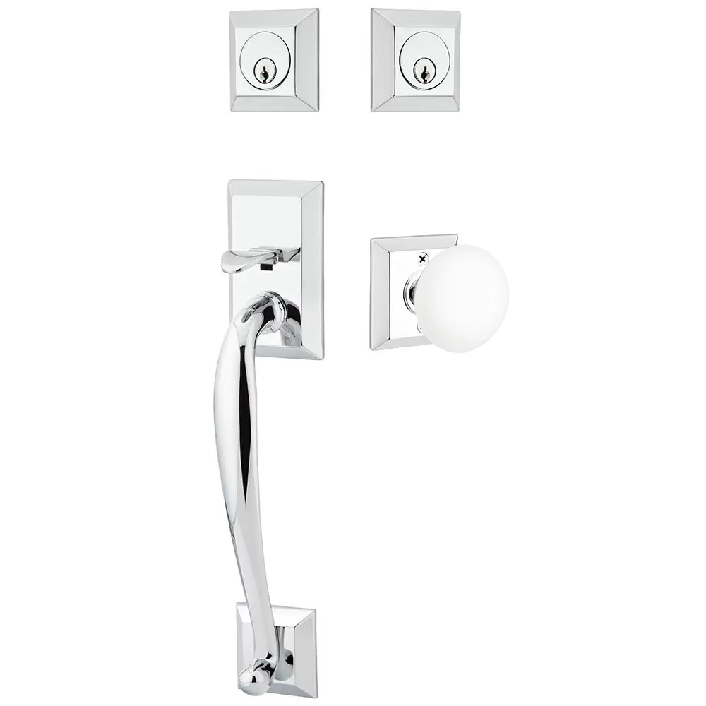 Emtek Franklin Tubular Entryset Sectional with Ice White Porcelain Knob