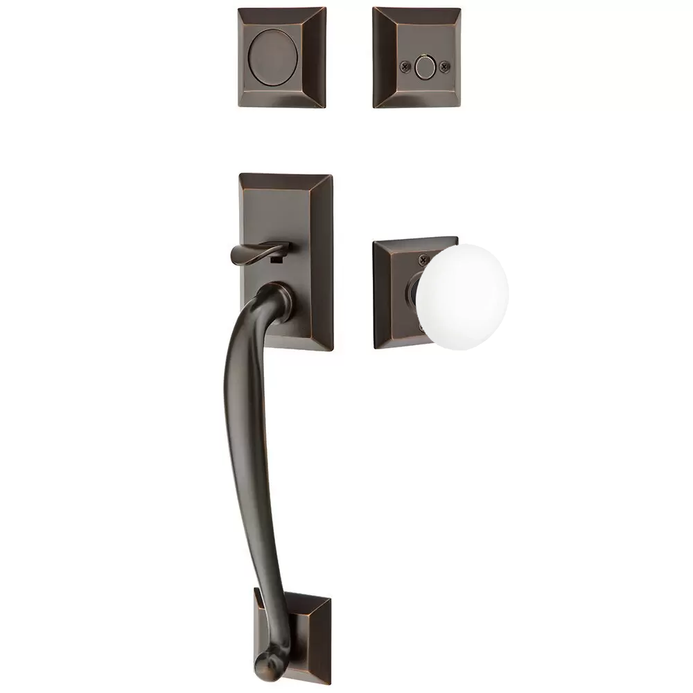 Emtek Franklin Tubular Entryset Sectional with Ice White Porcelain Knob