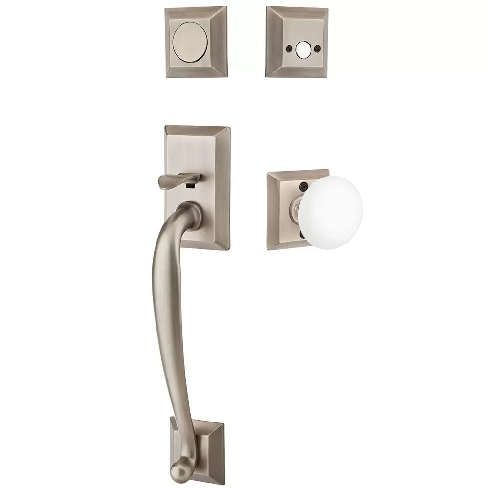 Emtek Franklin Tubular Entryset Sectional with Ice White Porcelain Knob