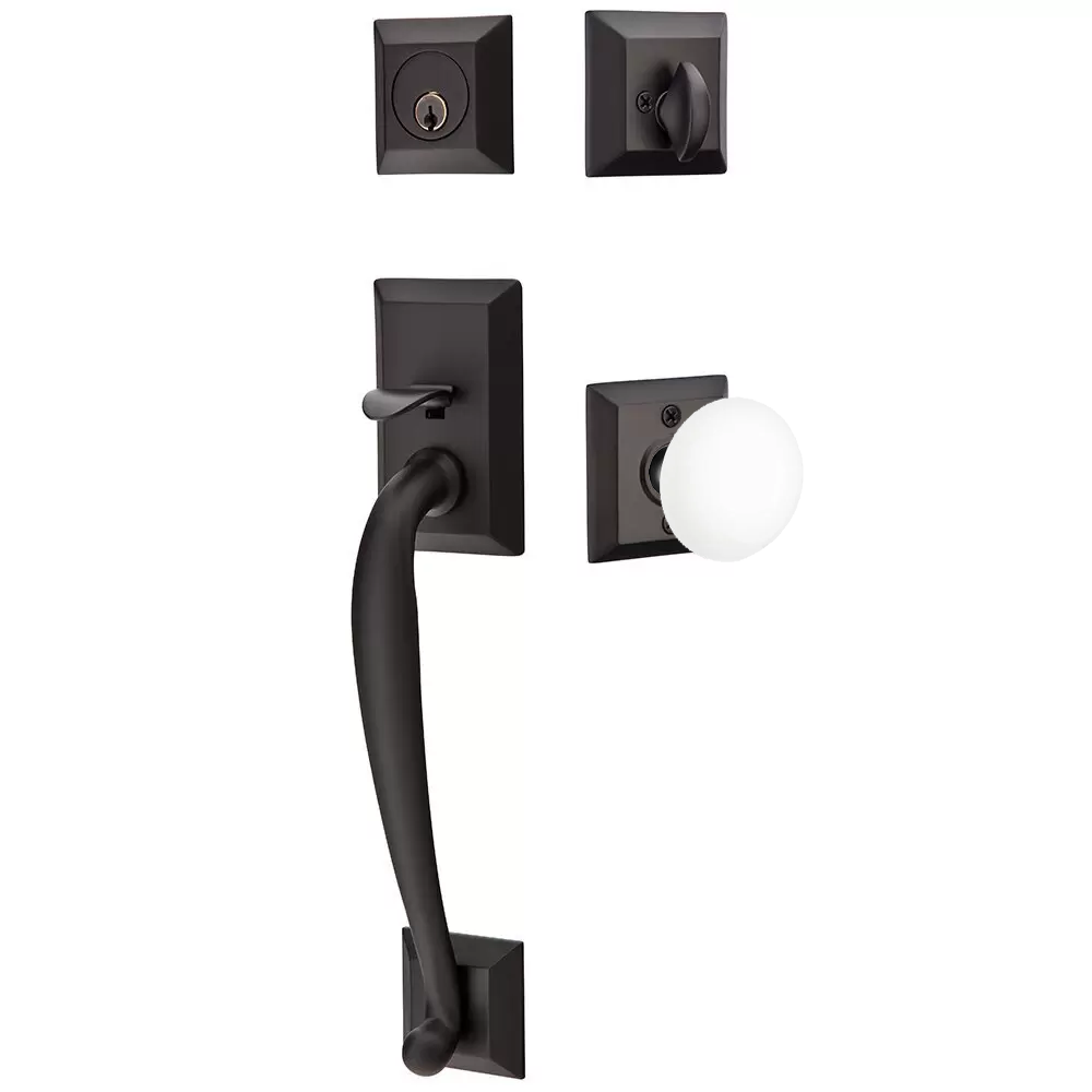 Emtek Franklin Tubular Entryset Sectional with Ice White Porcelain Knob