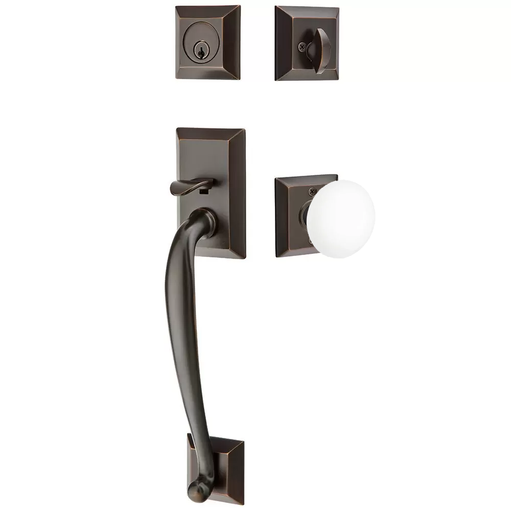 Emtek Franklin Tubular Entryset Sectional with Ice White Porcelain Knob