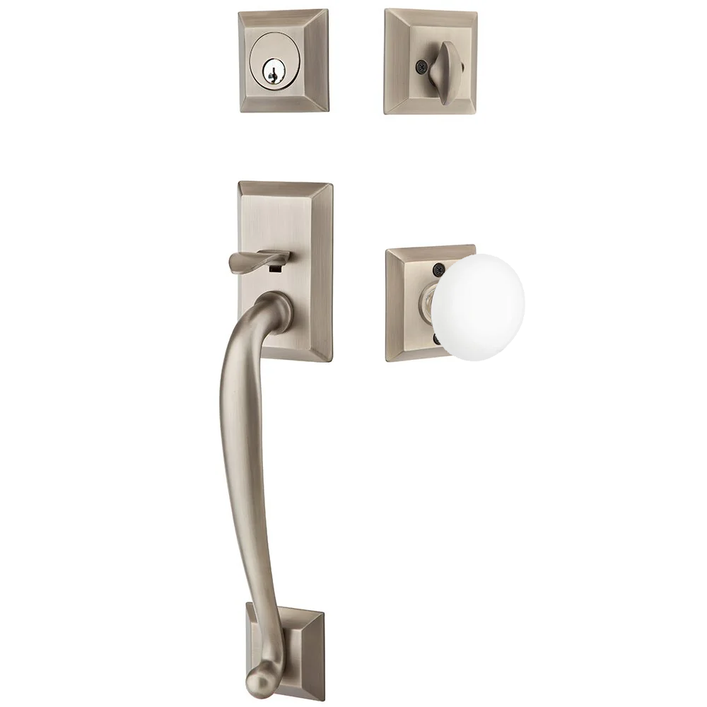 Emtek Franklin Tubular Entryset Sectional with Ice White Porcelain Knob
