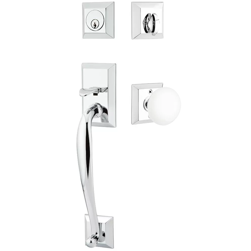 Emtek Franklin Tubular Entryset Sectional with Ice White Porcelain Knob