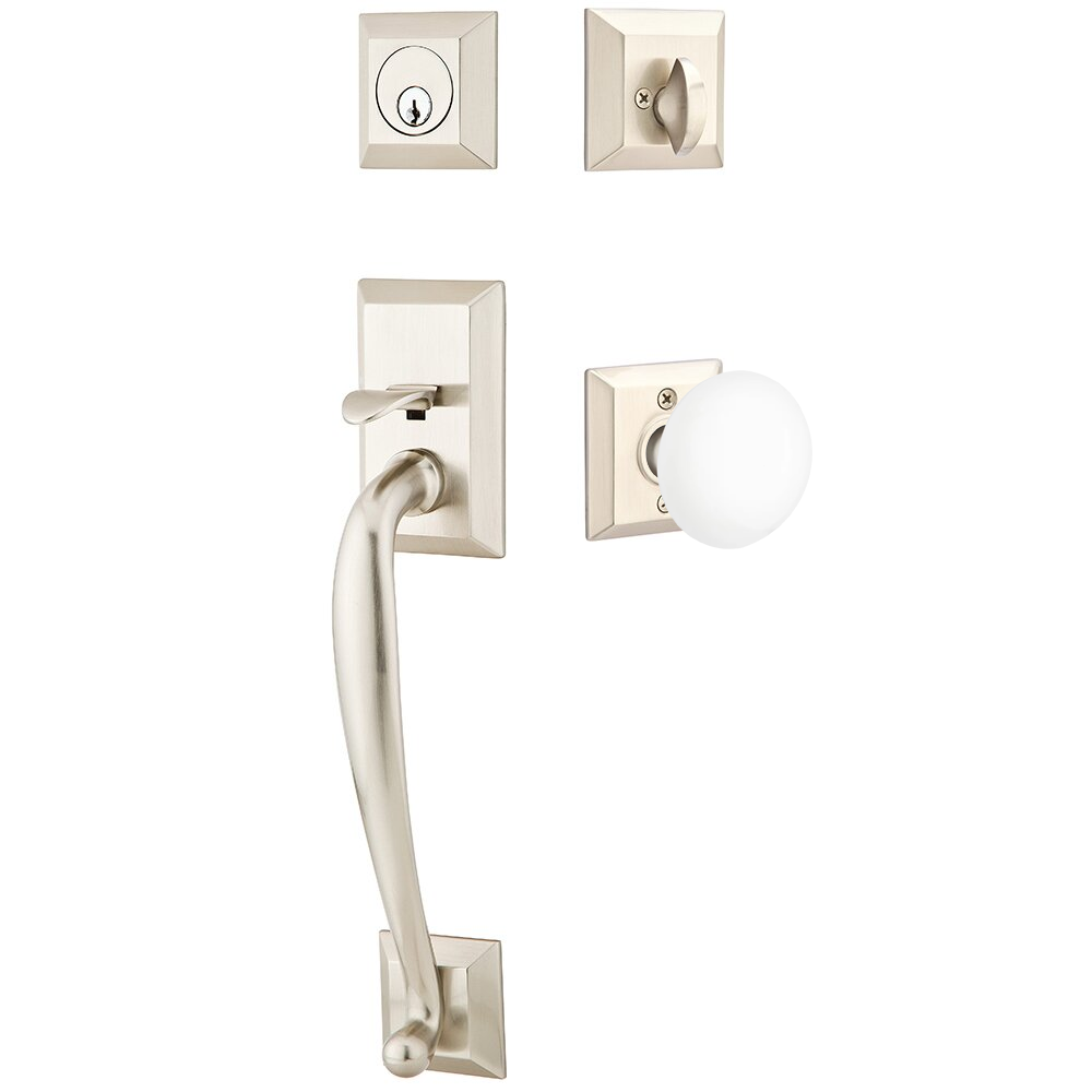 Emtek Franklin Tubular Entryset Sectional with Ice White Porcelain Knob