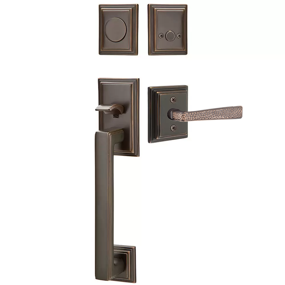 Emtek Hamden Tubular Entryset Sectional with Hammered Lever