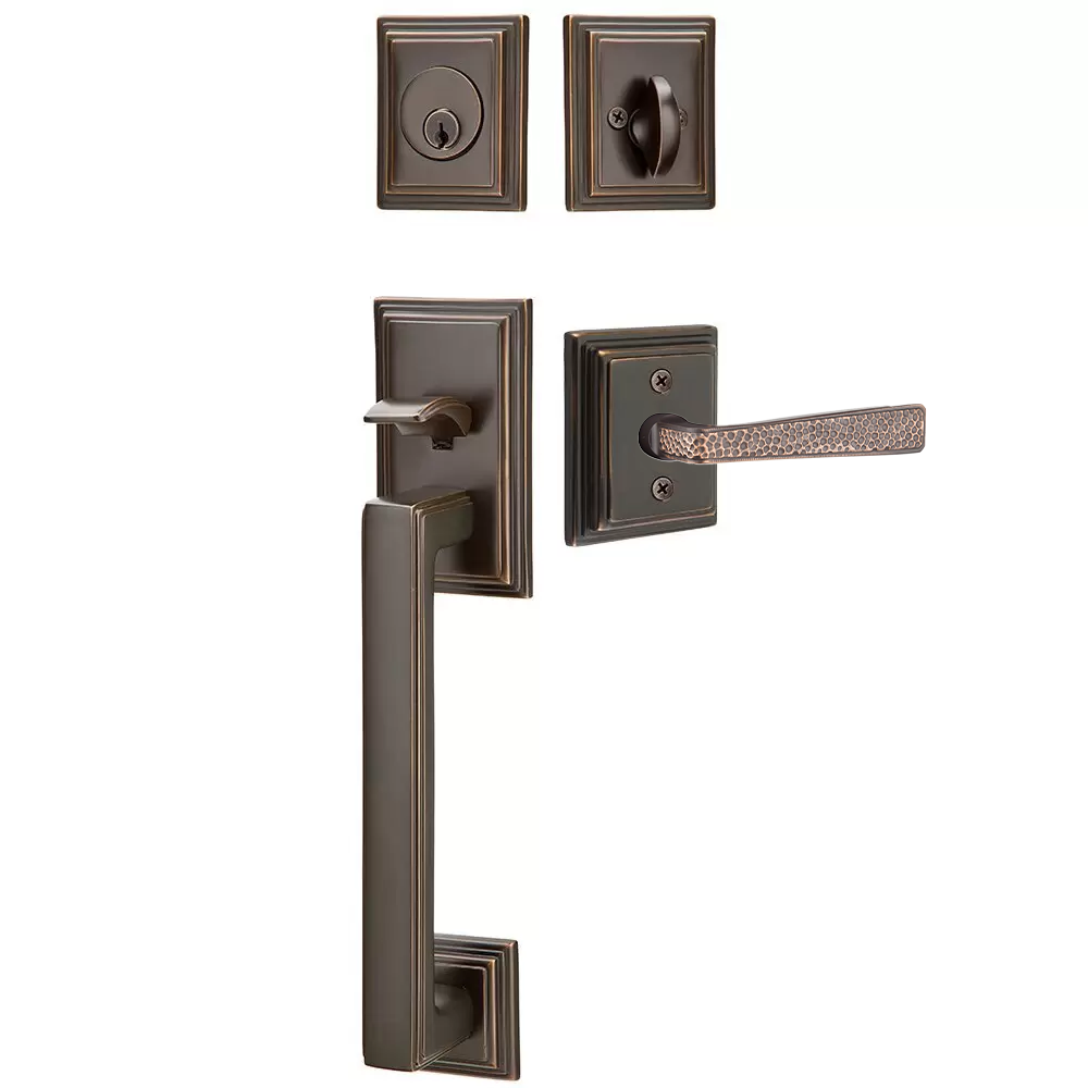 Emtek Hamden Tubular Entryset Sectional with Hammered Lever