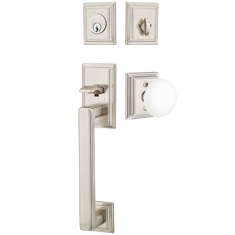 Emtek Hamden Tubular Entryset Sectional with Ice White Porcelain Knob