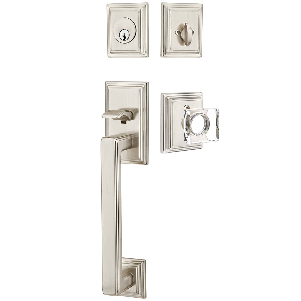 Emtek Hamden Tubular Entryset Sectional with Modern Square Glass Knob