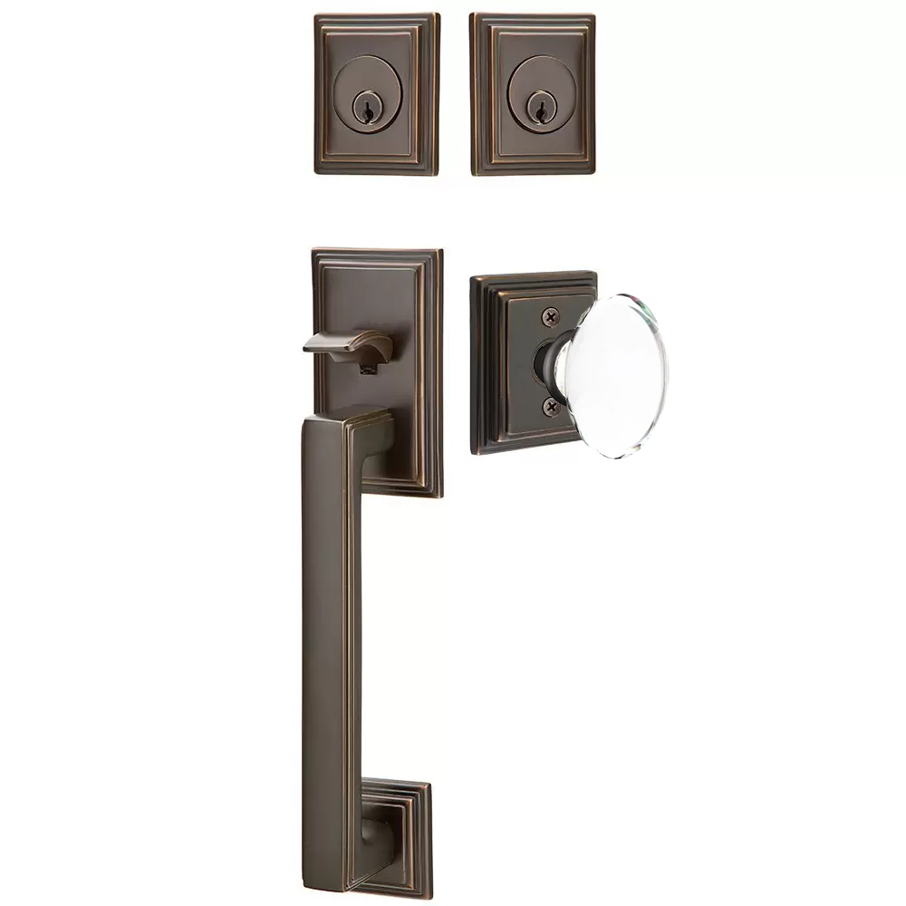 Emtek Hamden Tubular Entryset Sectional with Hampton Glass Knob