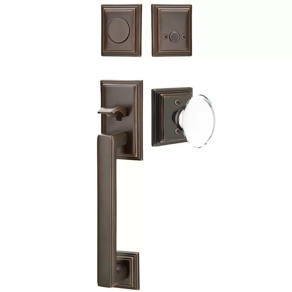 Emtek Hamden Tubular Entryset Sectional with Hampton Glass Knob