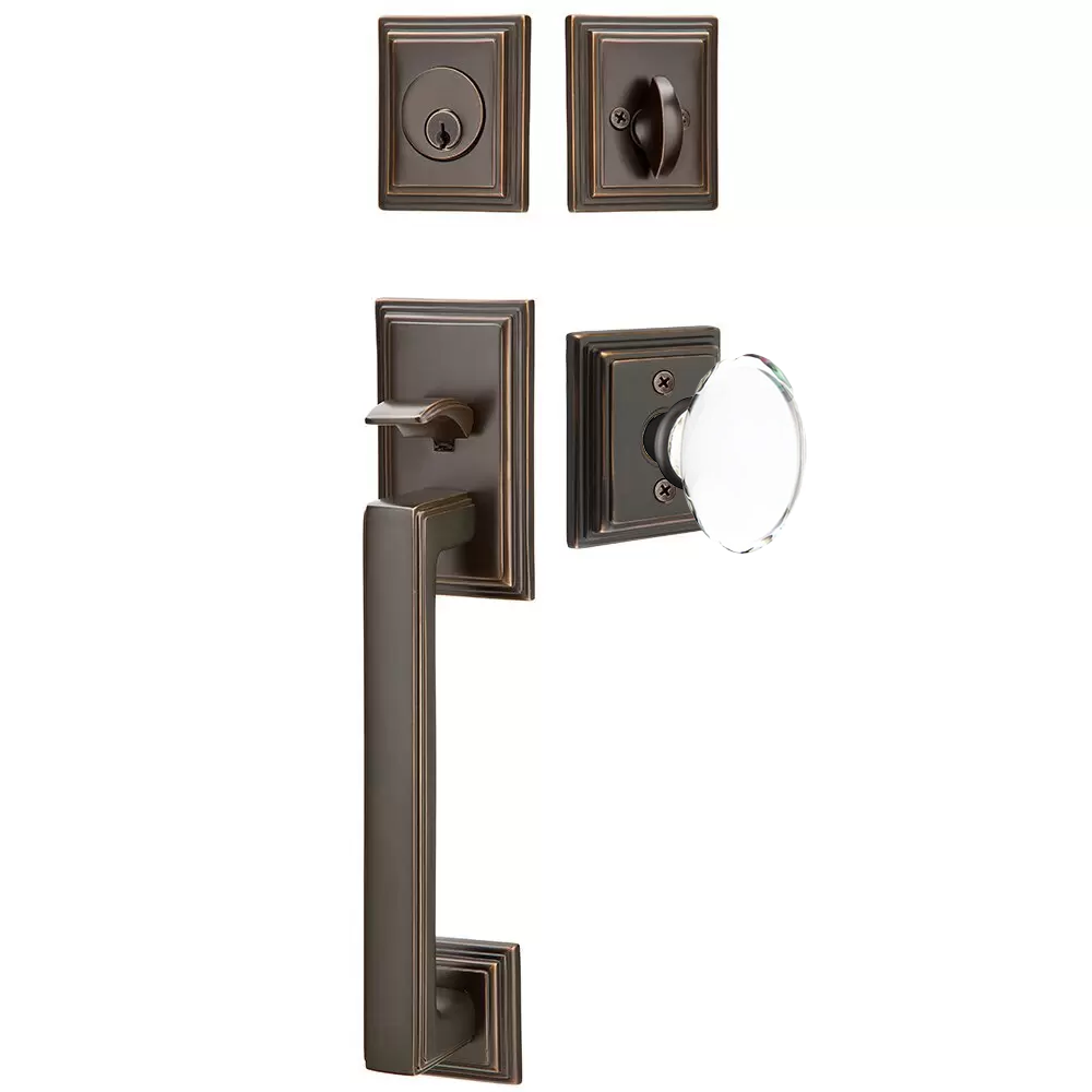 Emtek Hamden Tubular Entryset Sectional with Hampton Glass Knob