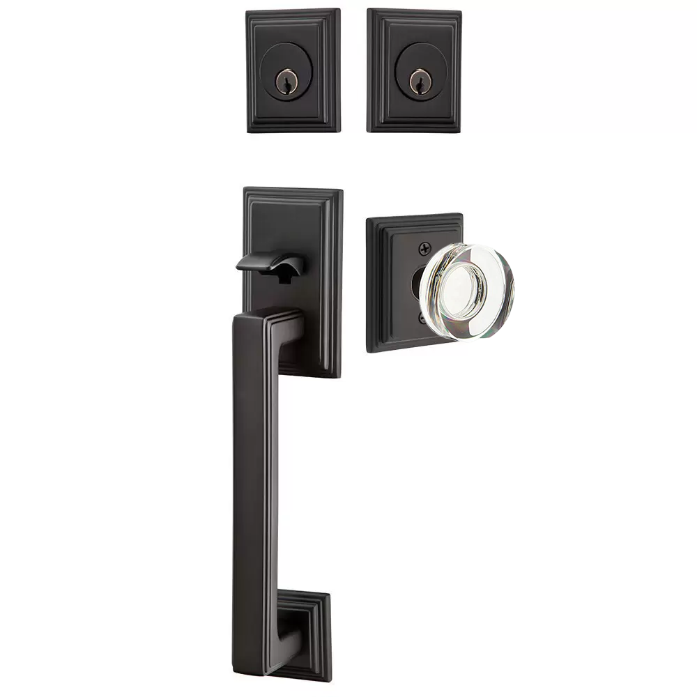 Emtek Hamden Tubular Entryset Sectional with Modern Disc Glass Knob