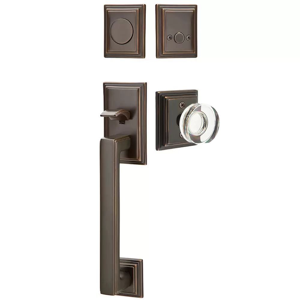 Emtek Hamden Tubular Entryset Sectional with Modern Disc Glass Knob