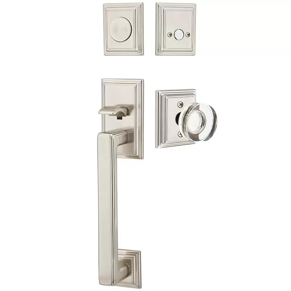 Emtek Hamden Tubular Entryset Sectional with Modern Disc Glass Knob