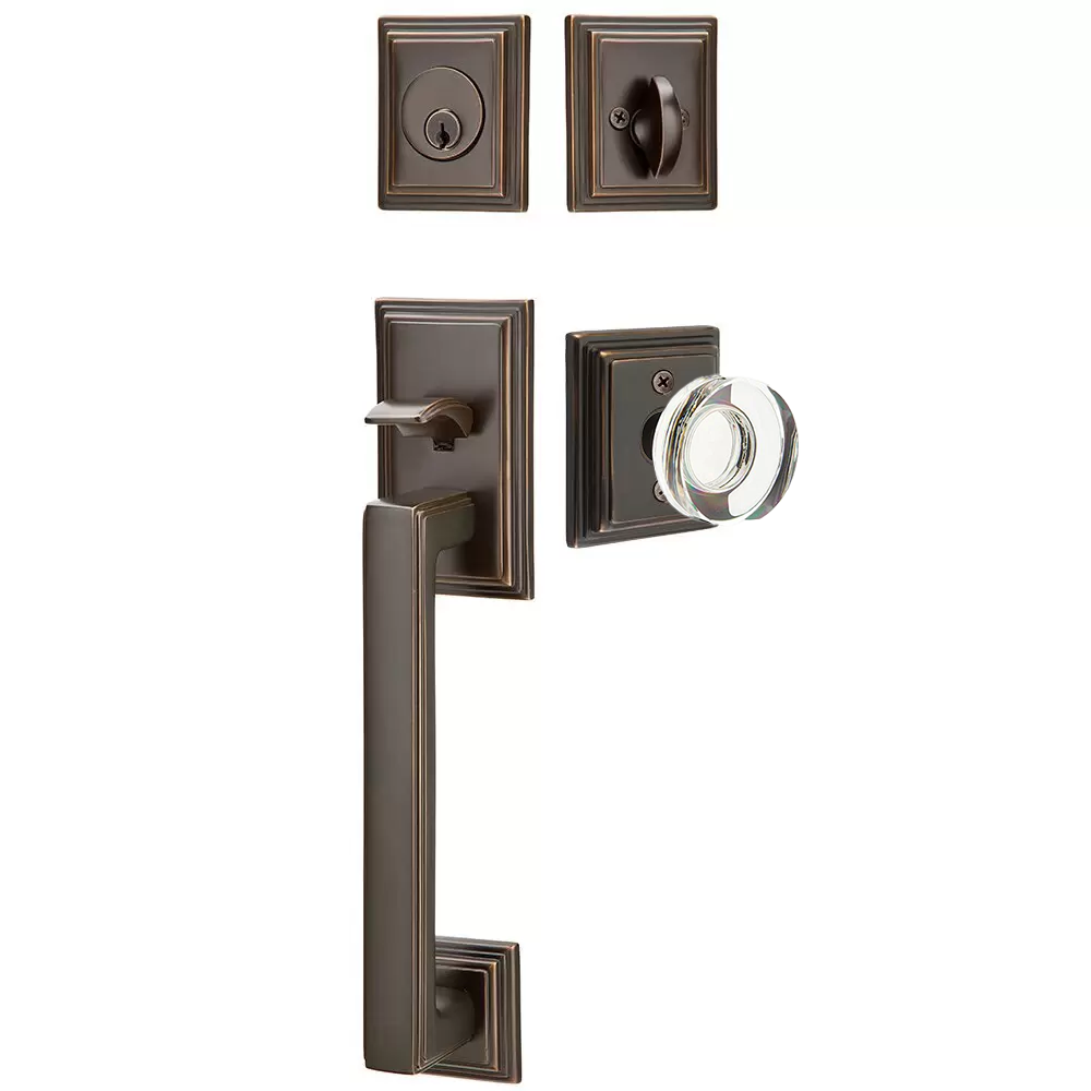 Emtek Hamden Tubular Entryset Sectional with Modern Disc Glass Knob