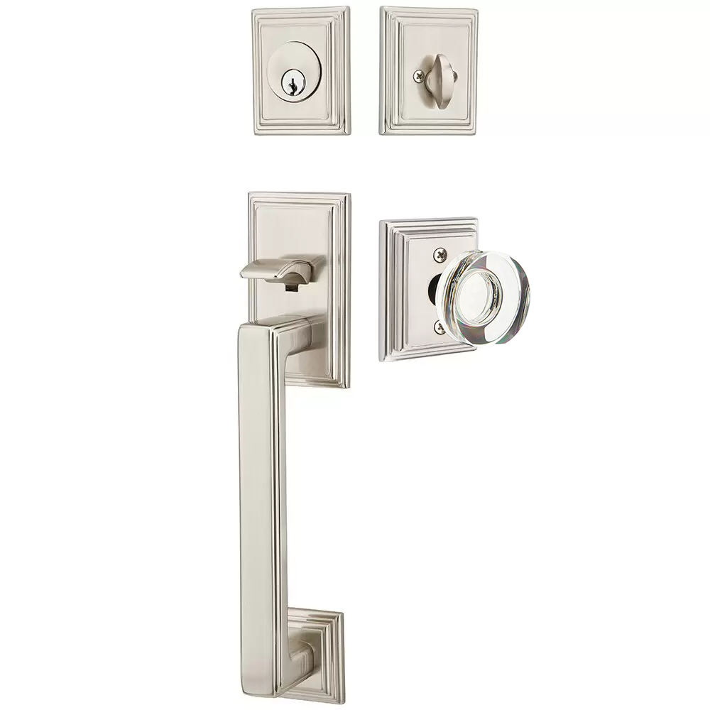 Emtek Hamden Tubular Entryset Sectional with Modern Disc Glass Knob