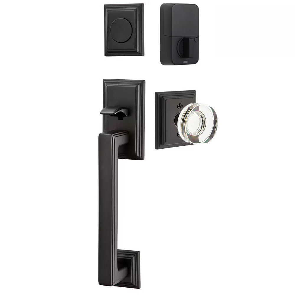 Emtek Hamden Tubular Entryset Sectional with Modern Disc Glass Knob