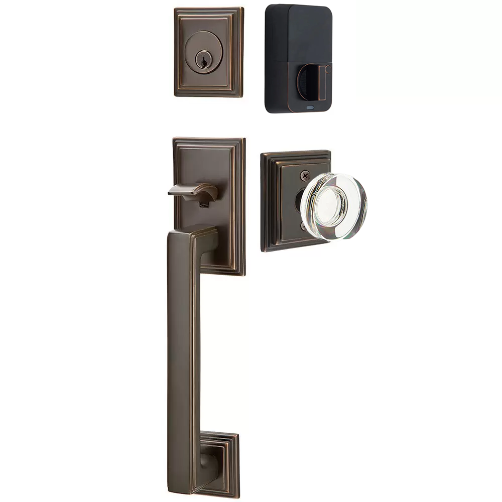 Emtek Hamden Tubular Entryset Sectional with Modern Disc Glass Knob