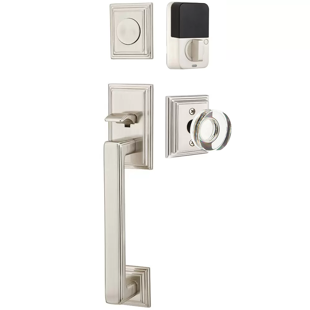 Emtek Hamden Tubular Entryset Sectional with Modern Disc Glass Knob