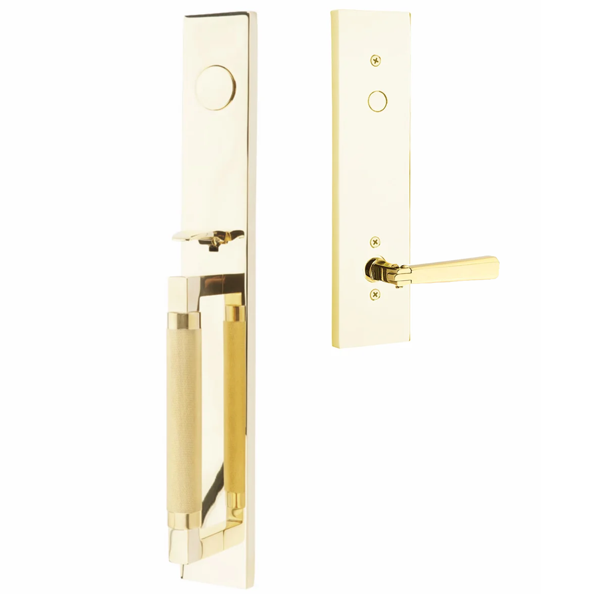 Emtek Hercules Knurled Tubular Entry Set Full Length with Arts & Crafts Lever