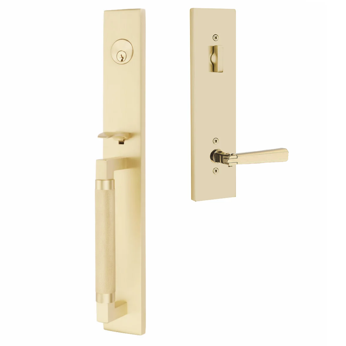 Emtek Hercules Knurled Tubular Entry Set Full Length with Arts & Crafts Lever