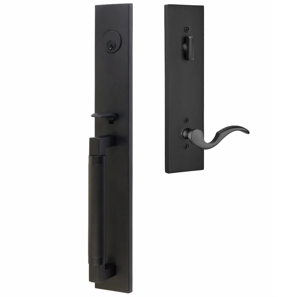 Emtek Hercules Knurled Tubular Entry Set Full Length with Cortina Lever