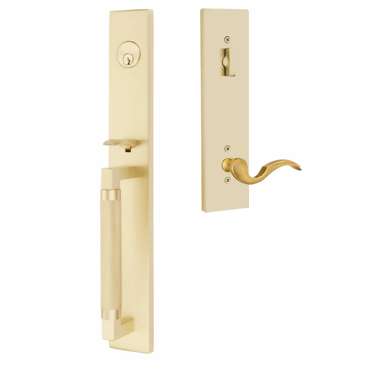 Emtek Hercules Knurled Tubular Entry Set Full Length with Cortina Lever