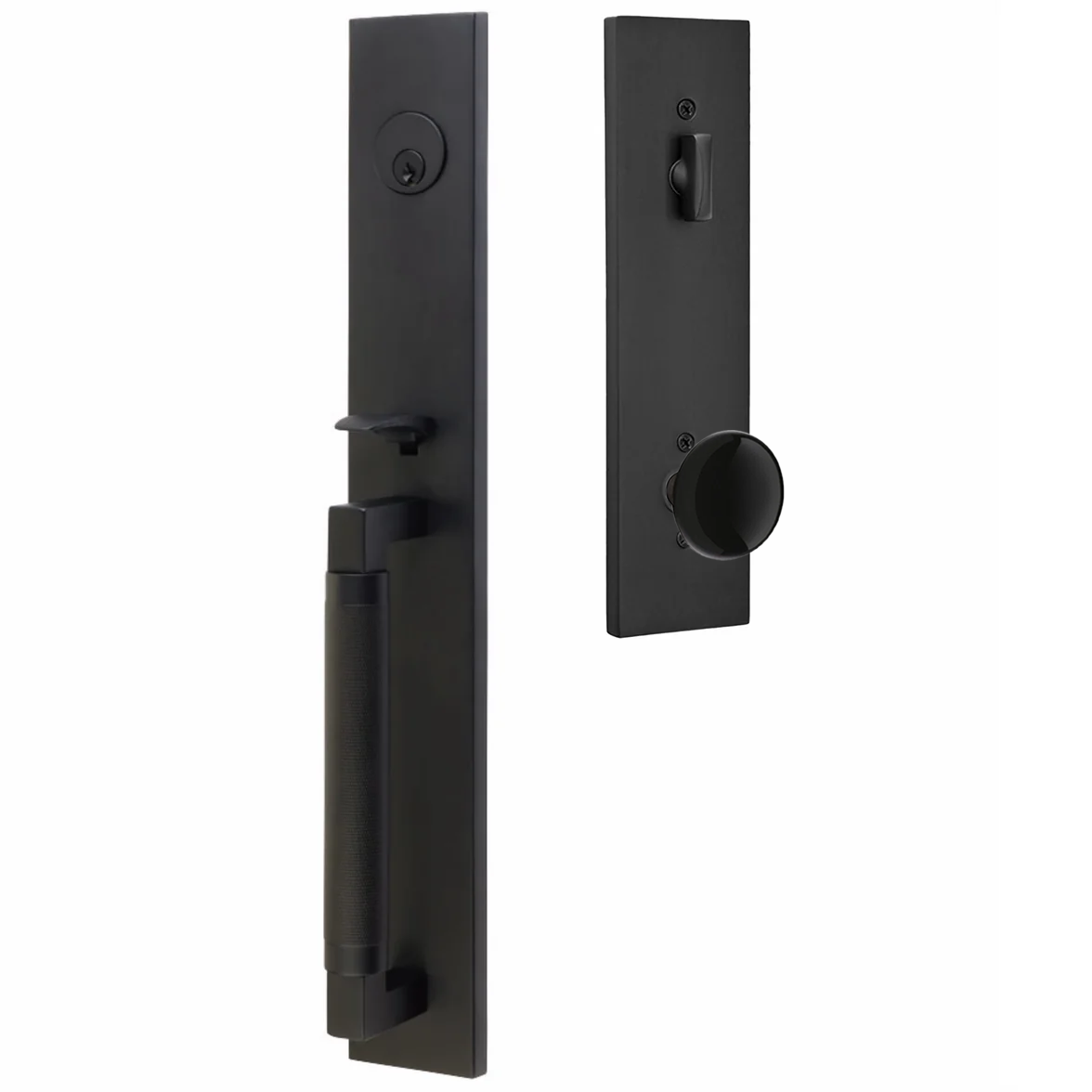 Emtek Hercules Knurled Tubular Entry Set Full Length with Ebony Porcelain Knob