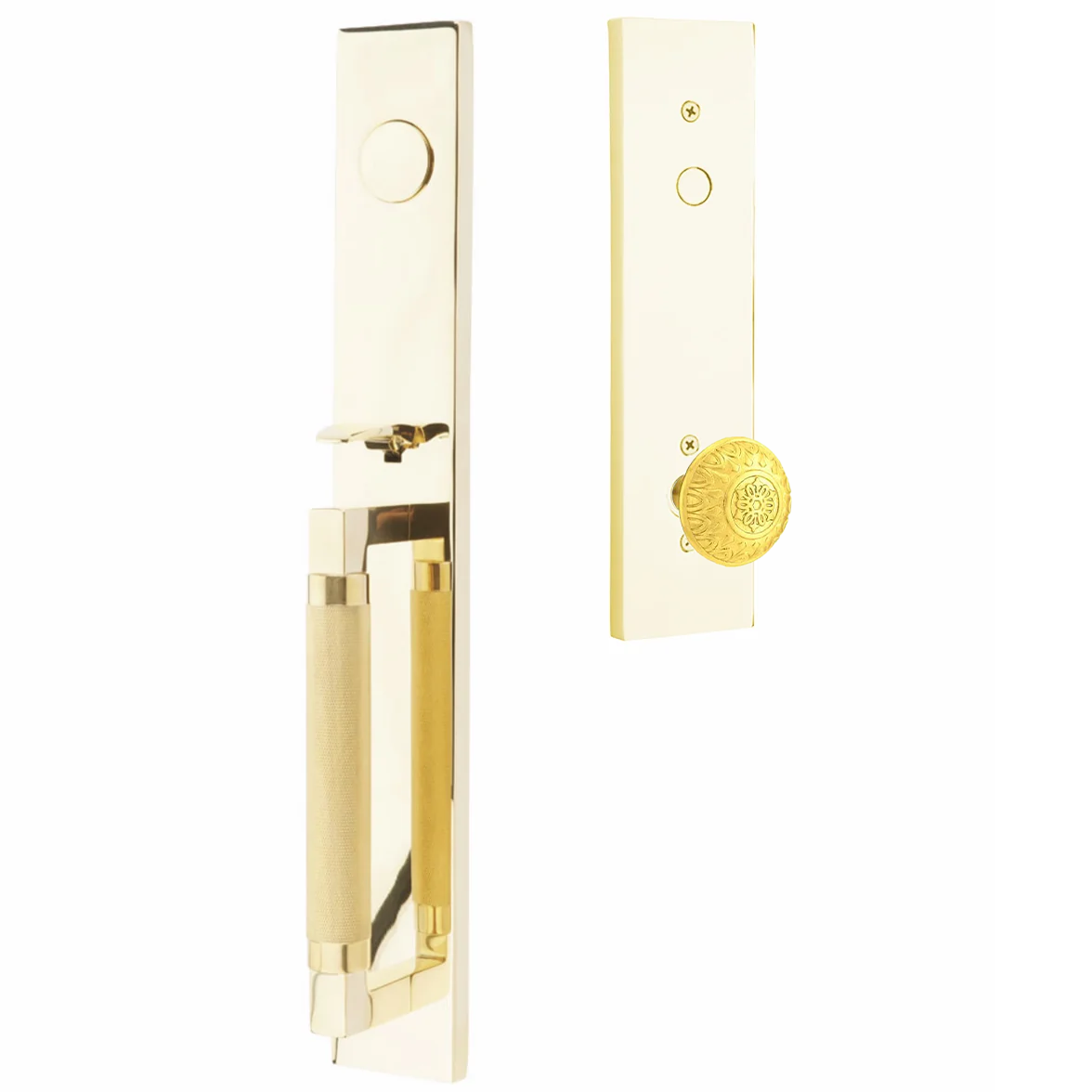 Emtek Hercules Knurled Tubular Entry Set Full Length with Lancaster Knob