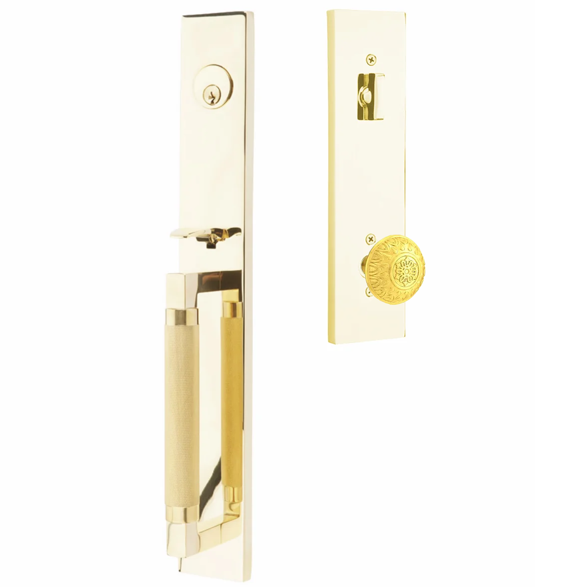 Emtek Hercules Knurled Tubular Entry Set Full Length with Lancaster Knob